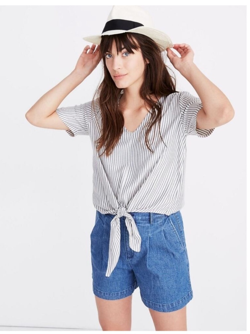 Madewell Navy & White Striped Novel Tie-front Top Size Small